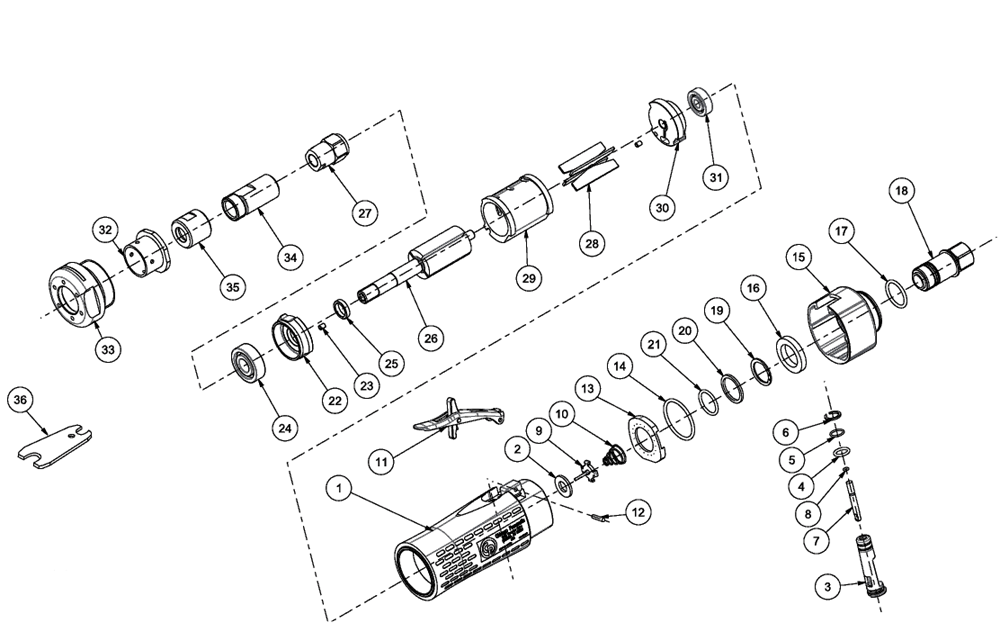 Figure 0 Diagram and Parts List for CP3000-415F  Chicago Pneumatic Grinder